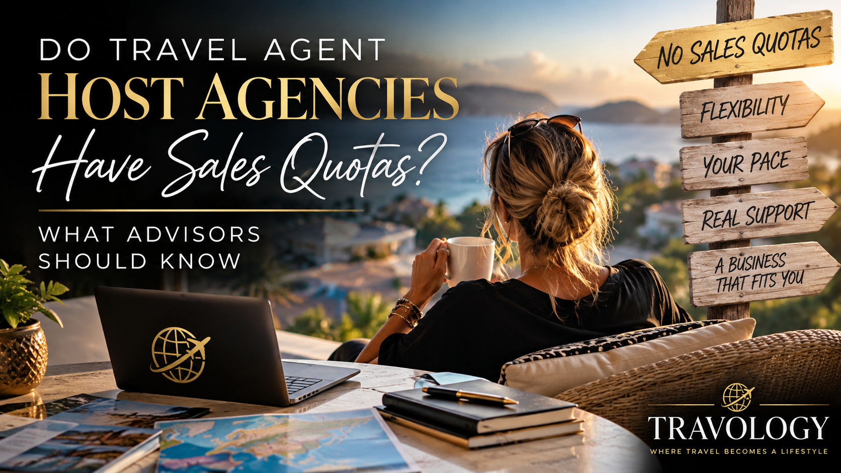 Travology Host Agency article graphic about choosing a travel host agency without mandatory sales quotas.
